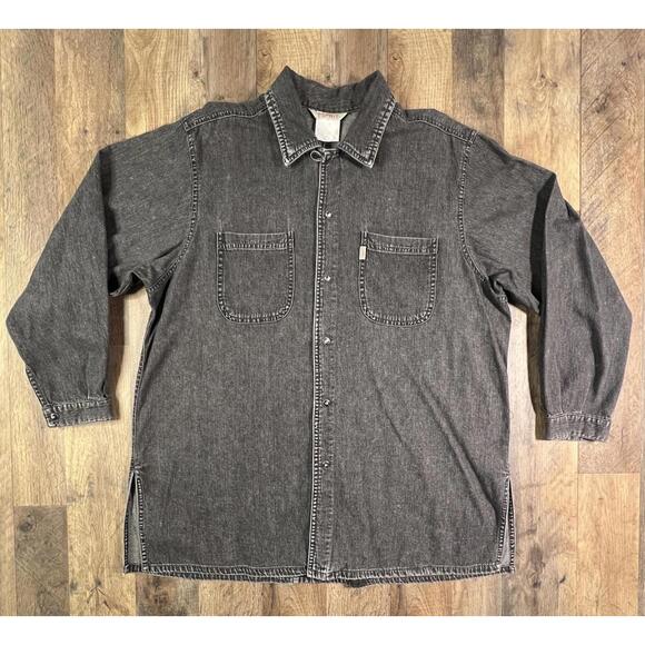 Vintage 90s Esprit Chore Pearl Snap Denim Jacket Shirt Shacket Fade Black Baggy. - Picture 1 of 11